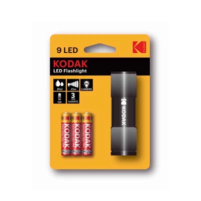 TORCHE 9 LED NOIR 46 LUMENS AVEC 3 PILES KODAK KODAK - 1