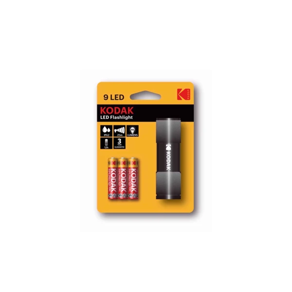 TORCHE 9 LED NOIR 46 LUMENS AVEC 3 PILES KODAK