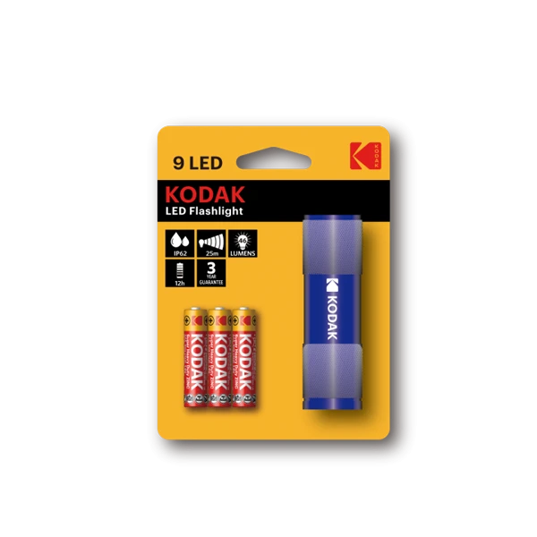 TORCHE 9 LED BLEU 46 LUMENS AVEC 3 PILES KODAK