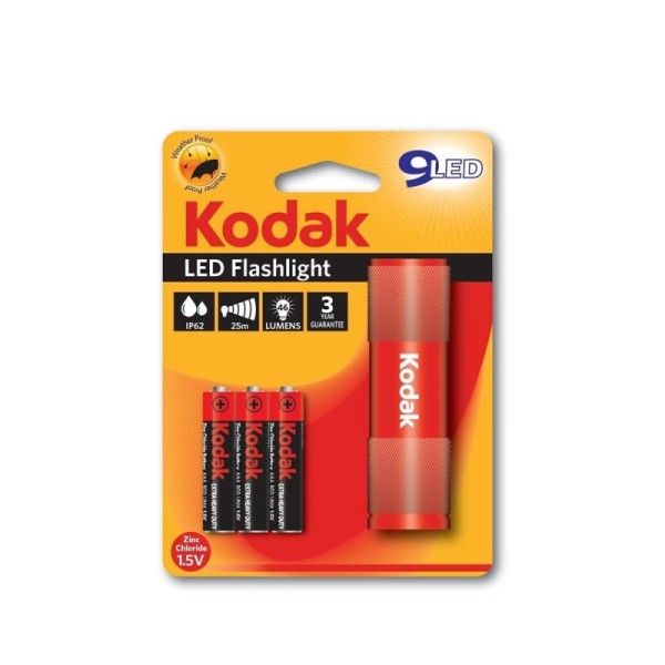 TORCHE 9 LED ROUGE 46 LUMENS AVEC 3 PILES KODAK