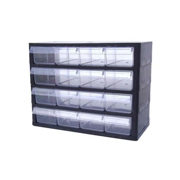 BLOC DE 16 TIROIRS TRANSPARENT PP DIMENSIONS TIROIRS 5×7,5×15CM ELSO