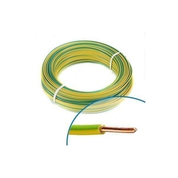 FIL RIGIDE H07VU4 VERT JAUNE 100M