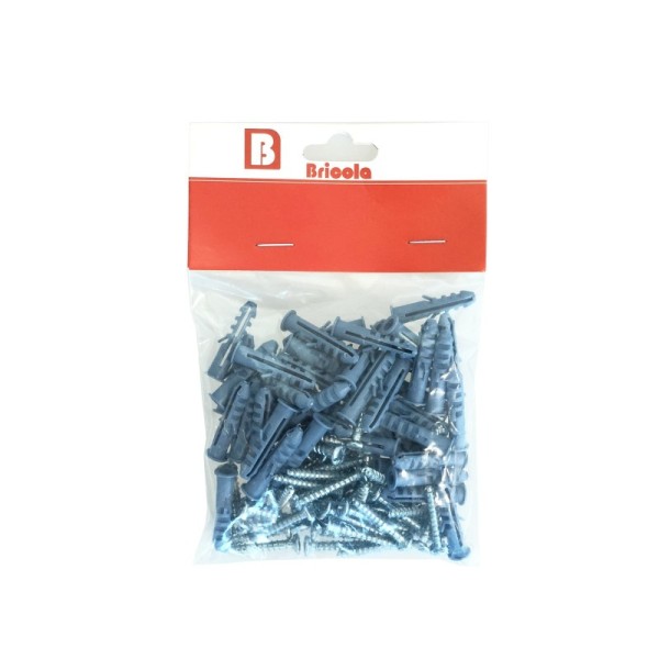 LOT DE 50 VIS TÔLE TÊTE CYLINDRIQUE BOMBÉE 3.9*28MM AVEC CHEVILLE DE 6 BRICOLA