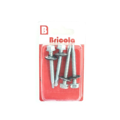 VIS AUTOPERCEUSE AVEC RONDELLE ET JOINT TETE HEXAGONALE 6.3*50MM ACIER ZINGUE LOT DE 4 BRICOLA