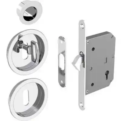 KIT SERRURE À CLÉ POUR PORTE COULISSANTE CHROMÉ FORME  - 1