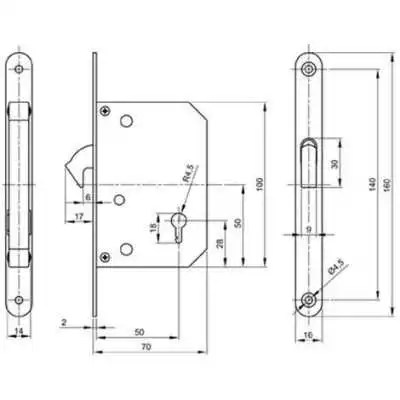 KIT SERRURE À CLÉ POUR PORTE COULISSANTE CHROMÉ FORME  - 4