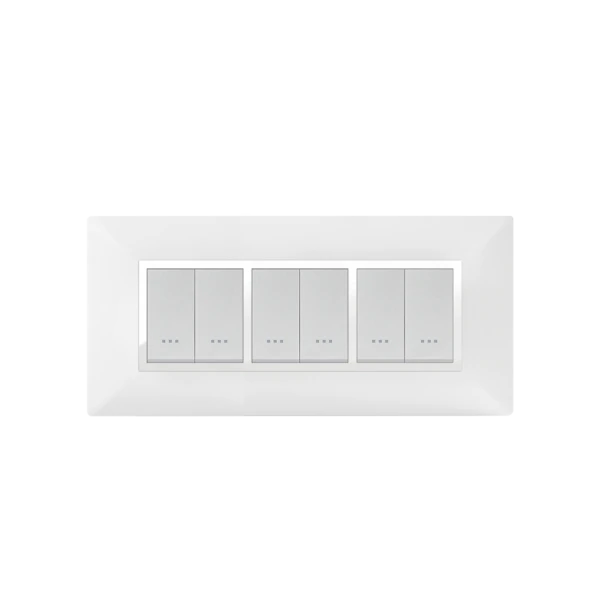 PLAQUE RECTANGULAIRE 6MODULES BLANC/CHROMÉ ALPHA