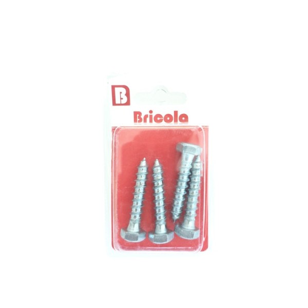 LOT DE 4 TIREFONDS TETE HEXAGONALE 8*40MM BRICOLA