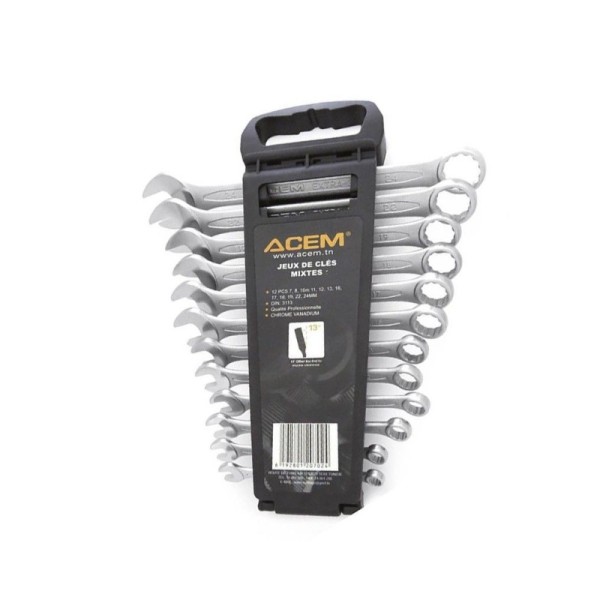 JEU DE 12 CLÉS MIXTES PROFESSIONNELLE 7-24MM SUR ÉTUI PORTATIF ACEM