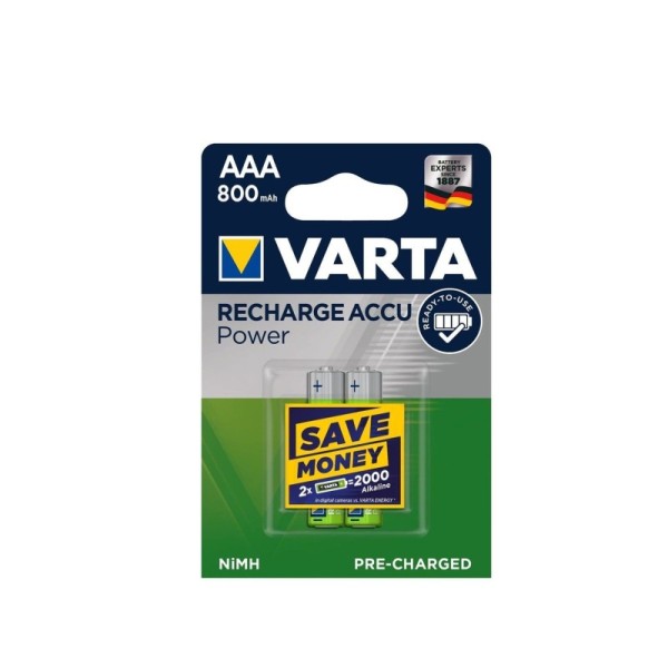 PACKS DE 2 PILES RECHARGEABLES ACCUS NIMH AAA/800mAh/1,2V VARTA