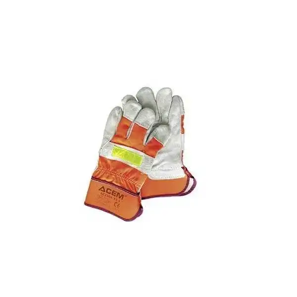 GANTS PAUME CUIR CROÛTE BOVIN ORANGE FLUO ACEM