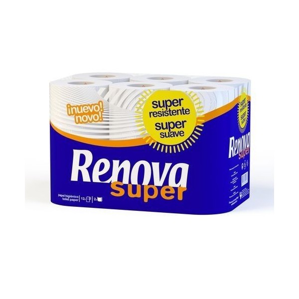 LOT DE 12 ROULEAUX PAPIER HYGIÉNIQUE RENOVA SUPER