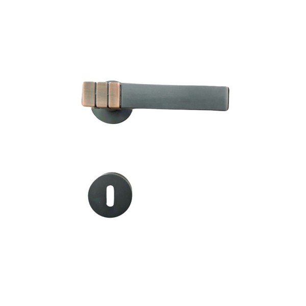 POIGNEE DE PORTE AVEC ROSACE TROU DE CLE CUIVRE-GRIS DELIA
