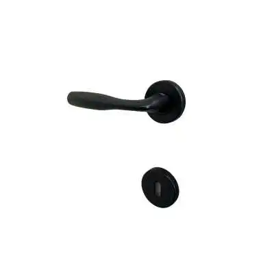 POIGNÉE DE PORTE AVEC ROSACE PETIT TROU NOIR MAT SICURO  - 1