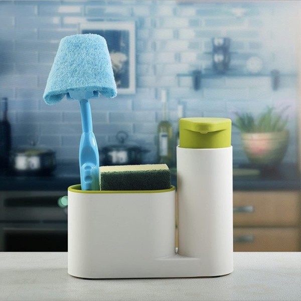 DISTRIBUTEUR DE SAVON AVEC PORTE ÉPONGE