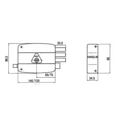 SERRURE À TIRAGE 140MM 3 PISTONS DAF KILIT  - 2