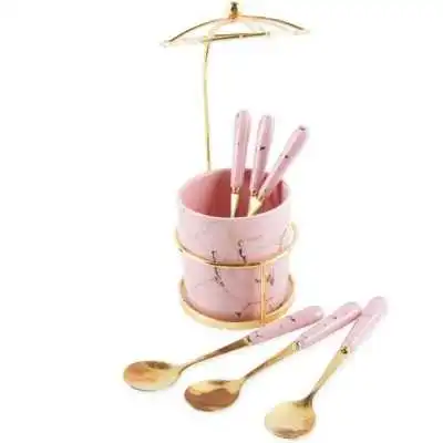 LOT DE 6 CUILLÈRES AVEC SUPPORT EN MÉTAL - 1