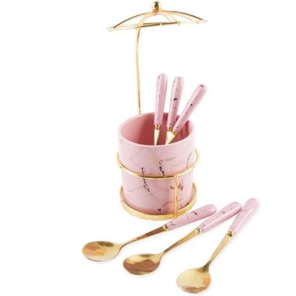 LOT DE 6 CUILLÈRES AVEC SUPPORT EN MÉTAL