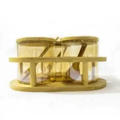 LOT DE 3 POTS À ÉPICES AVEC SUPPORT ET 3 CUILLÈRES EN BAMBOU  - 2