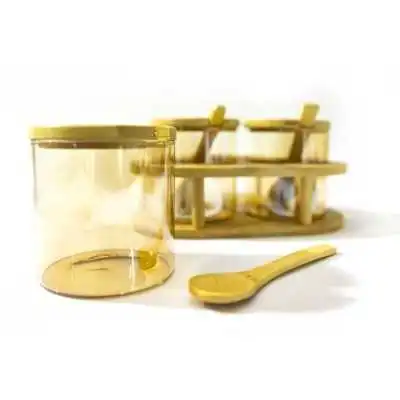 LOT DE 3 POTS À ÉPICES AVEC SUPPORT ET 3 CUILLÈRES EN BAMBOU  - 3