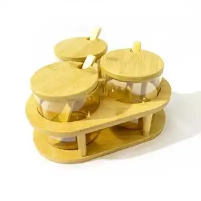 LOT DE 3 POTS À ÉPICES AVEC SUPPORT ET 3 CUILLÈRES EN BAMBOU - 1