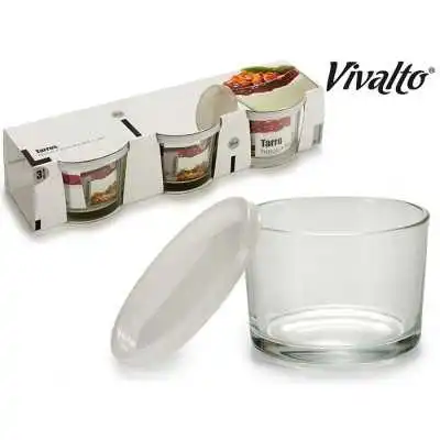 LOT DE 3 POTS 200 ML TRANSPARENT AVEC COUVERCLE EN PLASTIQUE VIVALTO - 1