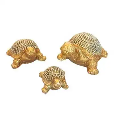 STATUE DE 3 TORTUES DÉCO DORÉ EN RÉSINE - 1