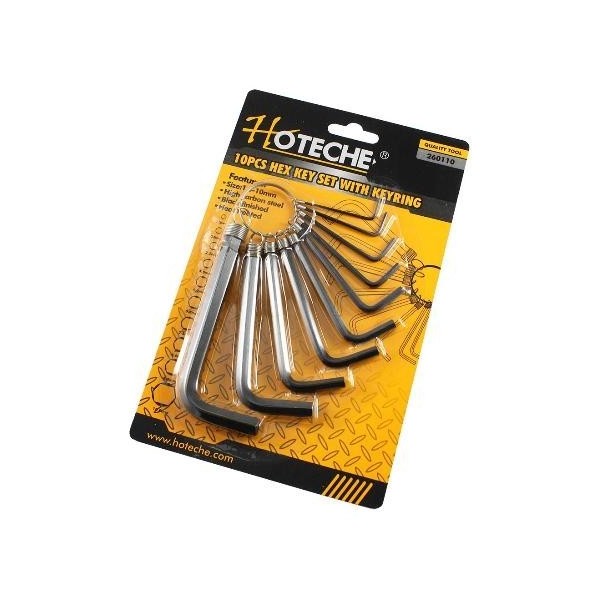 LOT DE 10 CLÉS ALLEN MILLIMÉTRIQUES TYPE PORTE-CLÉS HOTECHE