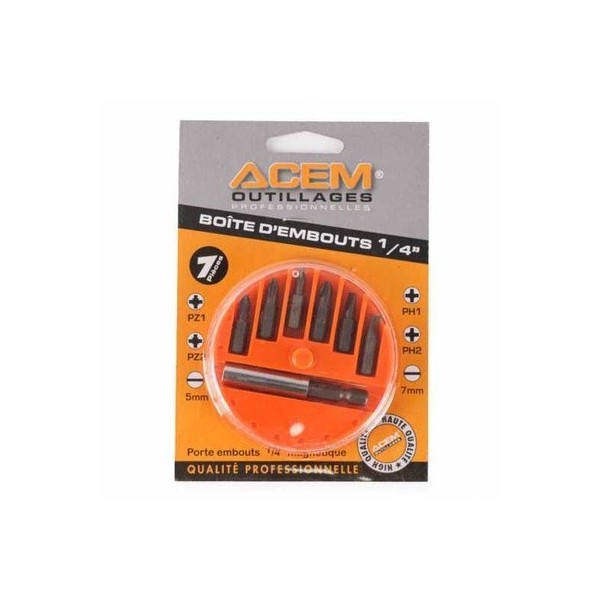 BOITE DE 7 EMBOUTS MAGNÉTIQUES 1/4" ACEM