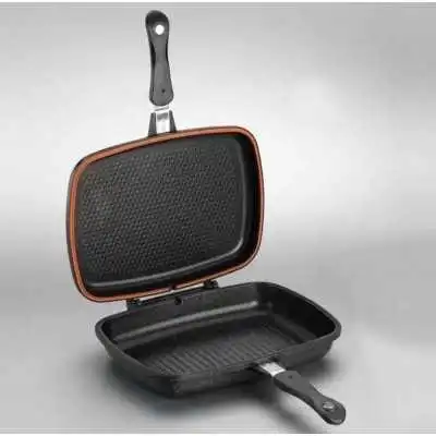 POÊLE GRILL DOUBLE FACE NOIRE 34*25*6 CM KORKMAZ KORKMAZ - 1