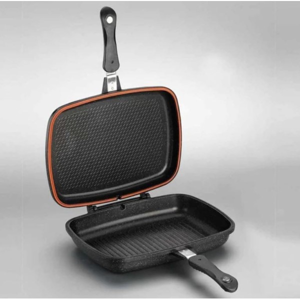 POÊLE GRILL DOUBLE FACE NOIRE 34*25*6 CM KORKMAZ