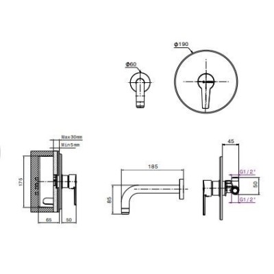 MITIGEUR LAVABO ENCASTRE DOUZ SOPAL SOPAL - 2