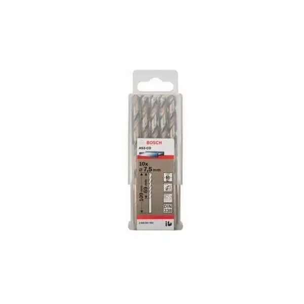 LOT DE 10 FORETS À MÉTAUX 7.5MM HSS-CO BOSCH