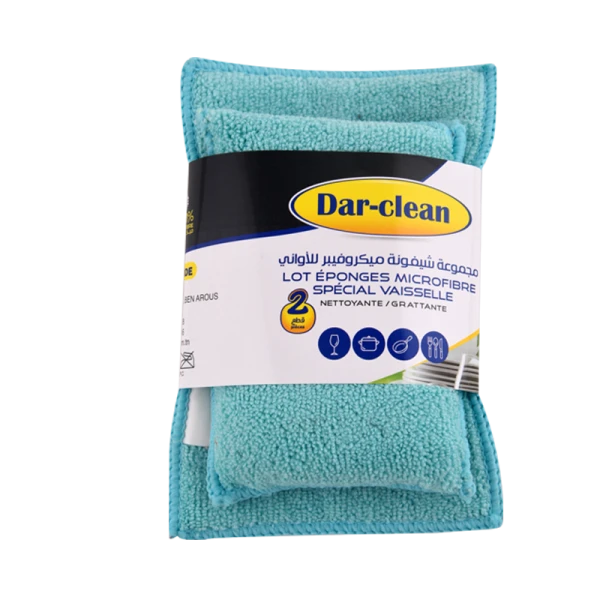 LOT DE 2 EPONGES EN MICROFIBRE VAISSELLE DAR CLEAN