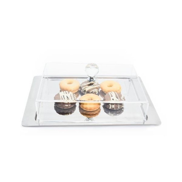 PLATEAU RECTANGULAIRE EN INOX 18/10 28*16CM AVEC CLOCHE MAMINOX
