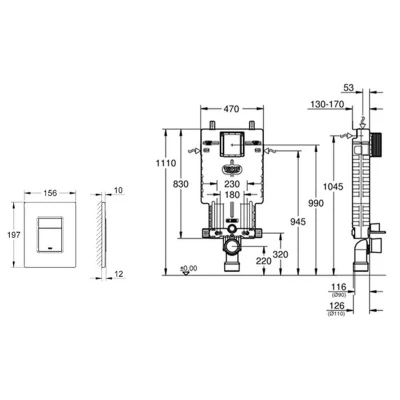 BÂTI SUPPORT UNISET AVEC PLAQUE CARRÉE CHROMÉE GROHE - 3