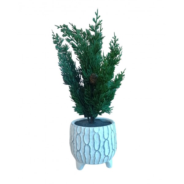 PLANTE ARTIFICIELLE 11*37CM, POT EN CIMENT BLANC  - 1