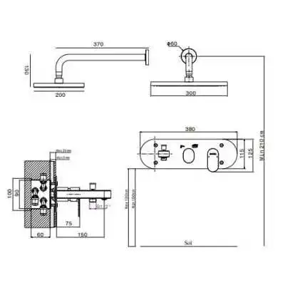 KIT MITIGEUR DE BAIN-DOUCHE ENCASTRÉ 3 SORTIES SFAX SOPAL SOPAL - 2
