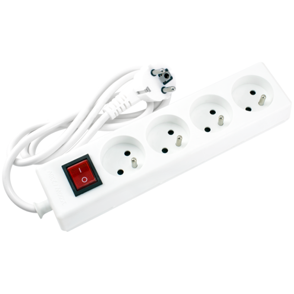 BLOC MULTIPRISE 4 PRISES 2P+T AVEC INTERRUPTEUR 3M STIEL