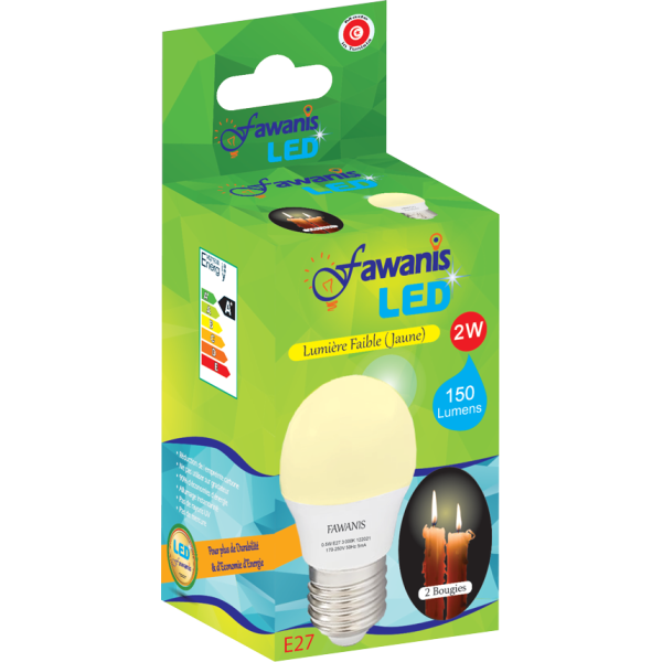 LAMPE LED SHÉRIQUE 2W E27 LUMIÉRE JAUNE FAWANIS