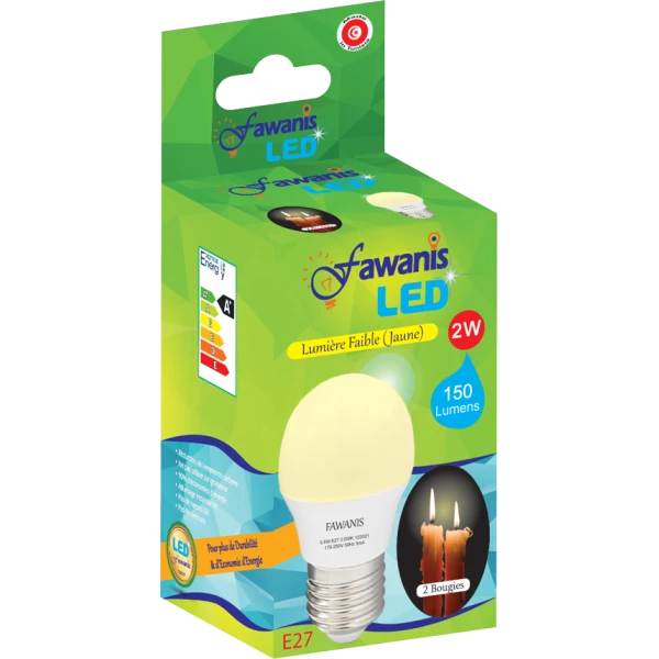 LAMPE LED SHÉRIQUE 2W E27 LUMIÉRE JAUNE FAWANIS