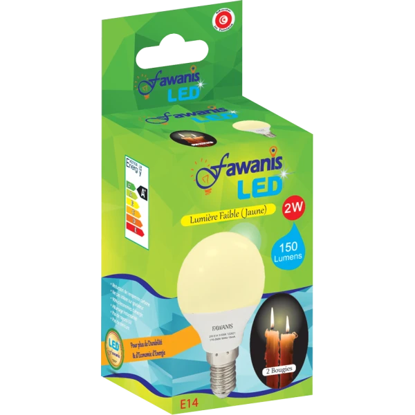 LAMPE LED SHÉRIQUE 2W E14 LUMIÉRE JAUNE FAWANIS
