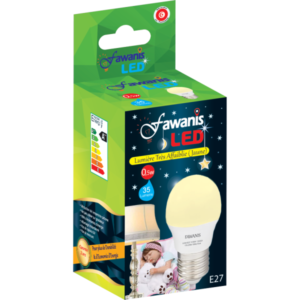 LAMPE LED SHÉRIQUE 0.5W E27 LUMIÉRE JAUNE FAWANIS
