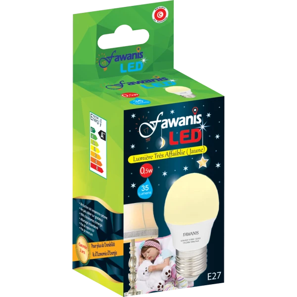 LAMPE LED SHÉRIQUE 0.5W E27 LUMIÉRE JAUNE FAWANIS