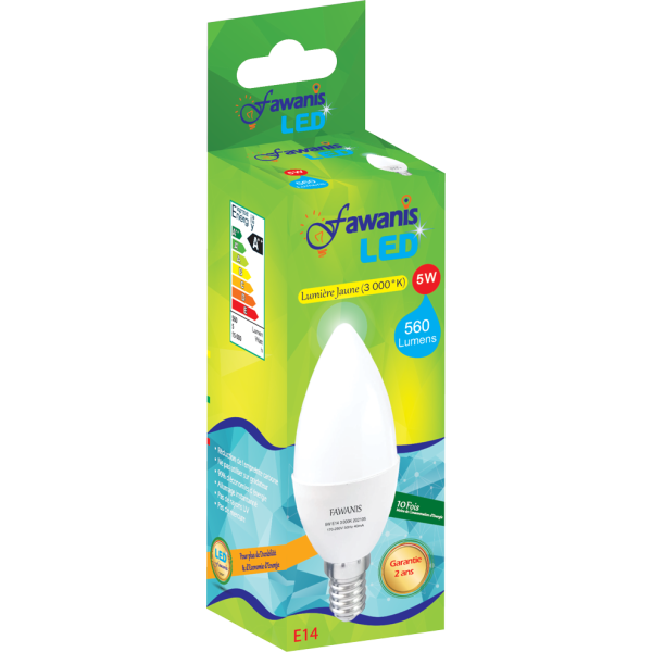 LAMPE LED FLAMME 5W E14 LUMIÉRE JAUNE FAWANIS