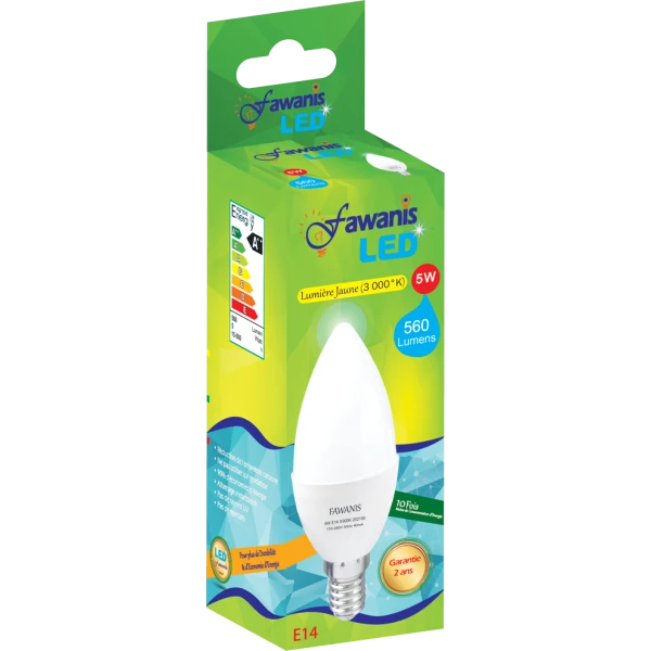 LAMPE LED FLAMME 5W E14 LUMIÉRE JAUNE FAWANIS
