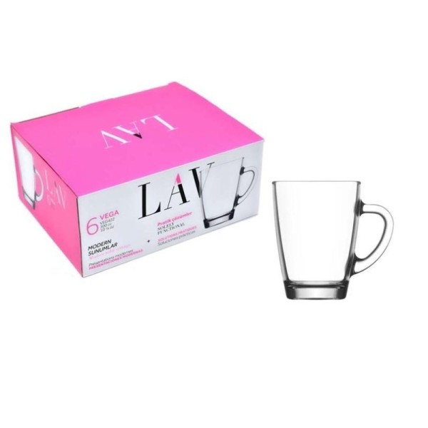 ENSEMBLE DE 6 TASSES À CAFÉ EN VERRE VEGA AVEC POIGNÉE LAV