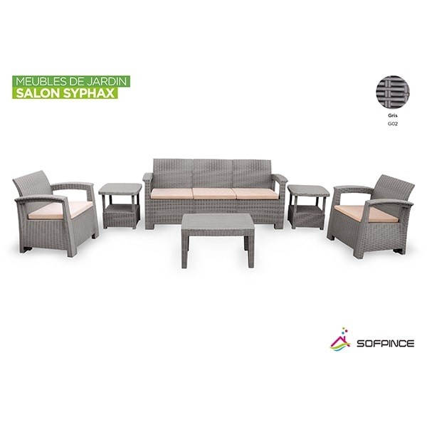 SALON DE JARDIN SYPHAX 5 PLACES GRIS AVEC COUSSINS SOFPINCE SOFPINCE - 1