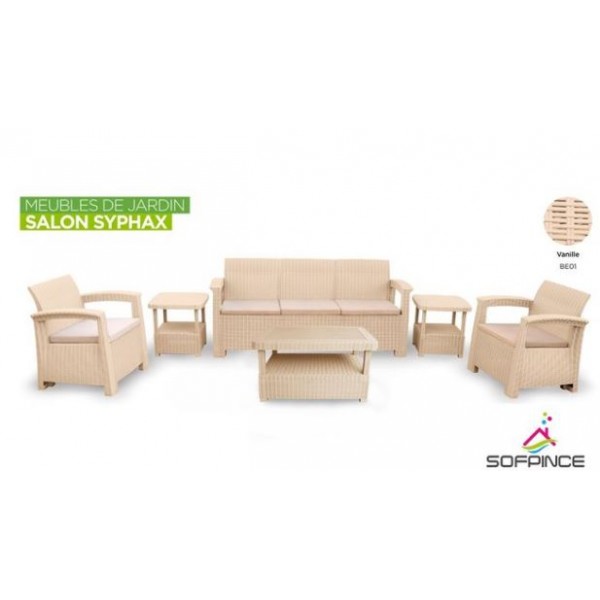 SALON DE JARDIN SYPHAX 5 PLACES VANILLE AVEC COUSSINS SOFPINCE SOFPINCE - 1