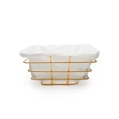 CORBEILLE À PAIN CARRÉE EN MÉTAL DORÉ AVEC INSERT EN TISSU - 1